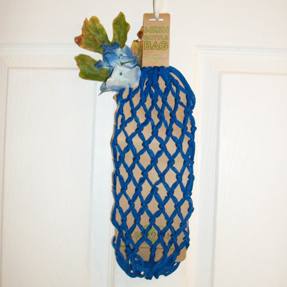 OENOPHILIA NWT Greenophile Mesh Wine Bottle Bag Carry Tote Royal Blue